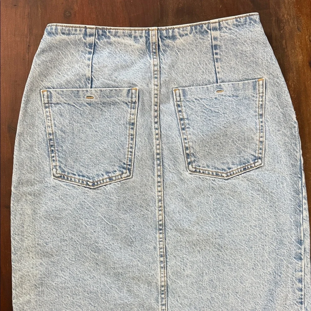Zara Light Blue Denim Midi Skirt with Front Slit - Picture 8 of 9
